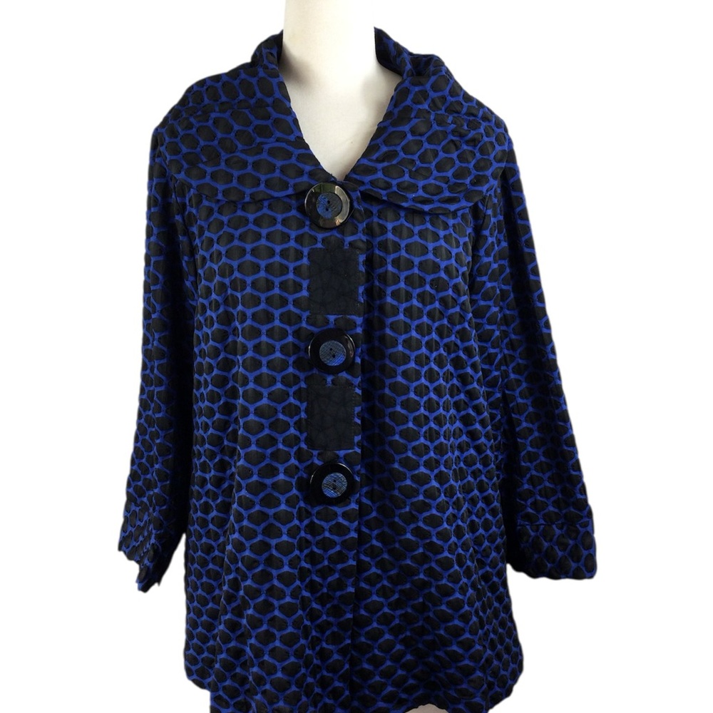 Carolyn's Artwear Designs Stylish‎ Blue and Black Women's Jacket, Size XL